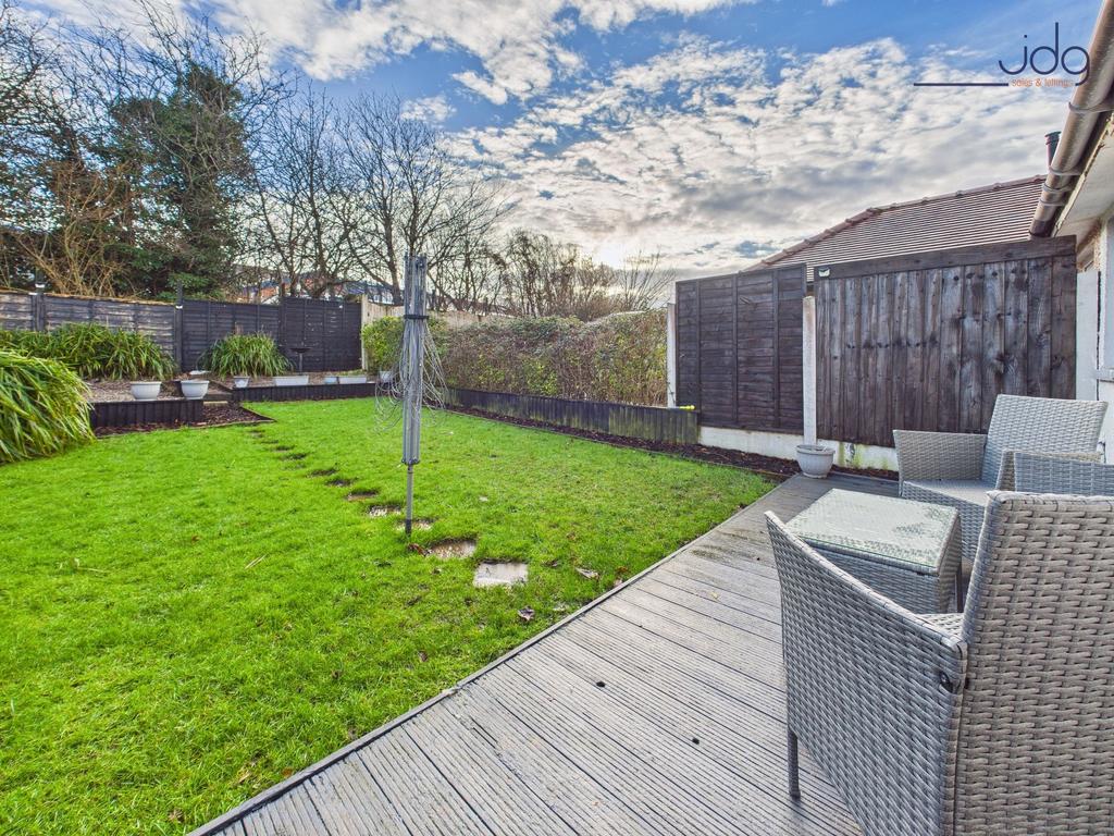 Spacious East Facing Garden with garage and shed