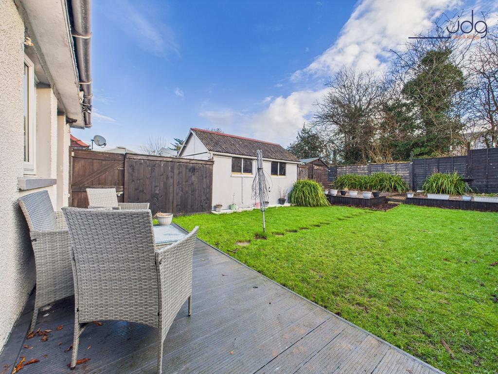 Spacious East Facing Garden with garage and shed