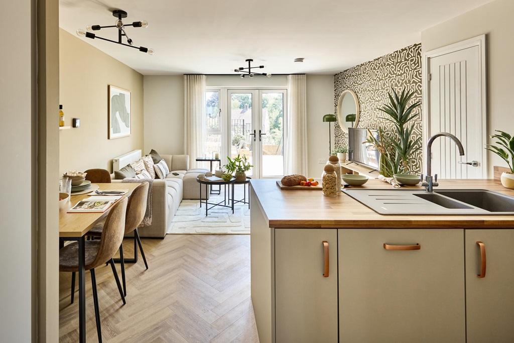 The peninsula island separates kitchen and...