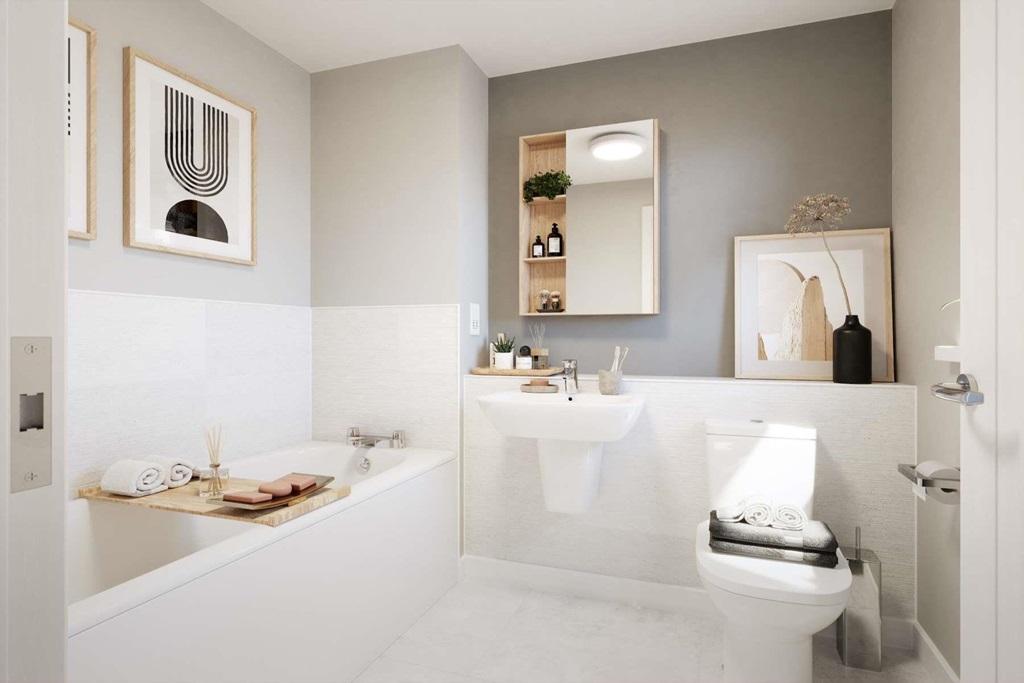 Modern and bright family bathroom