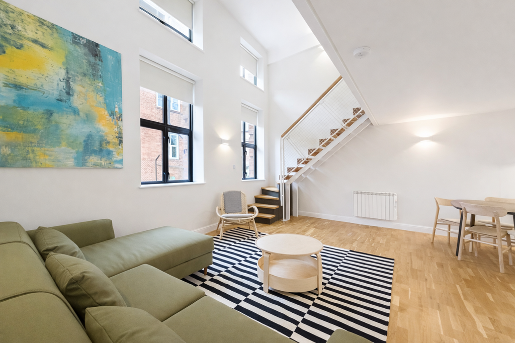 Modern living room with vibrant artwork