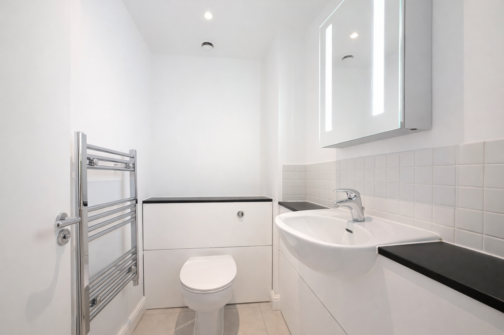 Modern minimalist bathroom with natural light
