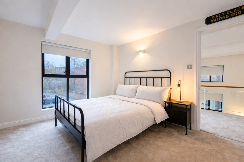 Modern bedroom at twilight