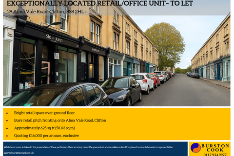 Retail property (high street) to rent, 29 Alma Vale Rd Bristol BS8 2HL
