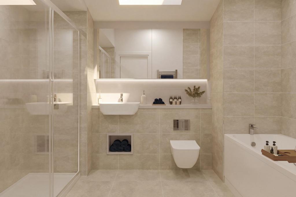 Bathroom image with shower on the left and...
