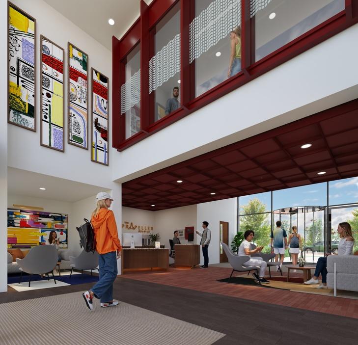 Bright, double-height communal reception with m...