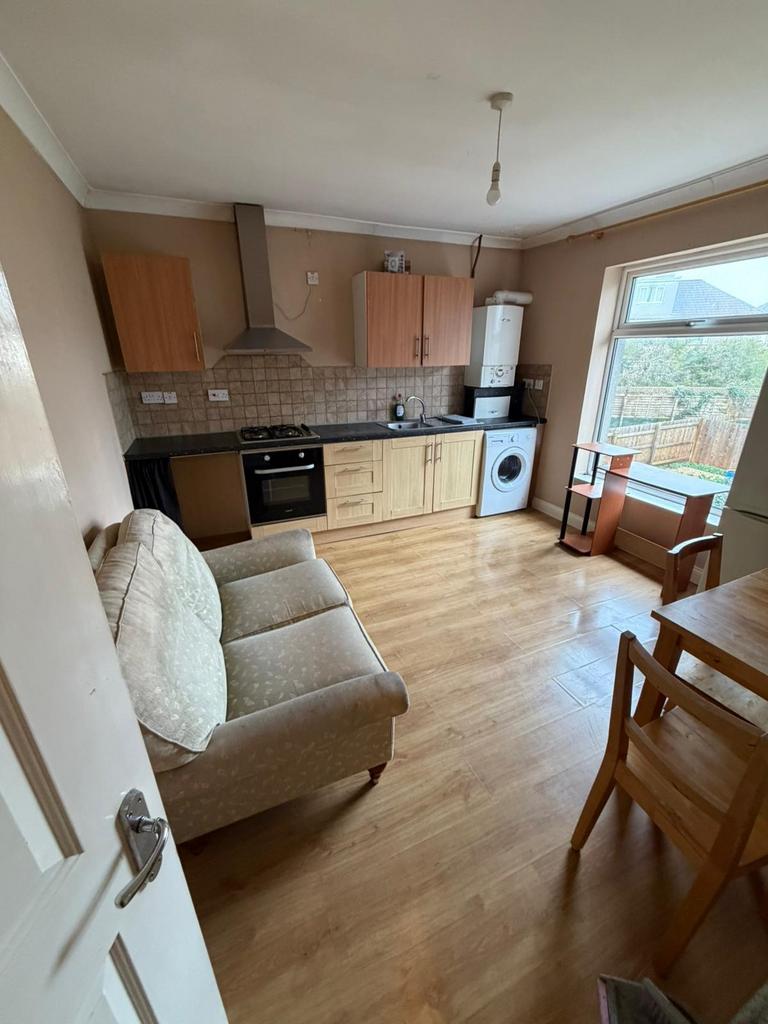 Bright open-plan living area with a fitted kitc...
