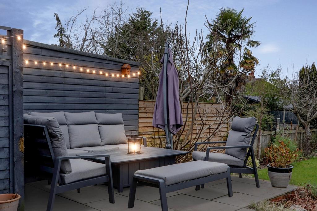 Outdoor entertaining area at dusk
