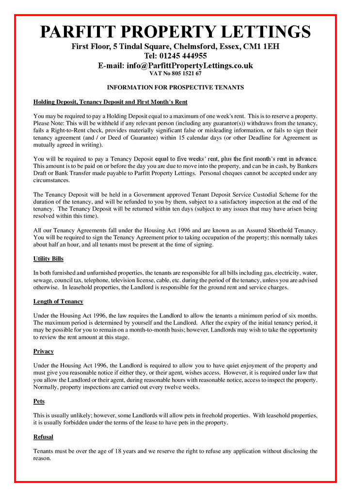 Information for prospective tenants