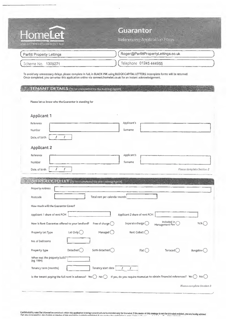 Homelet Guarantor form