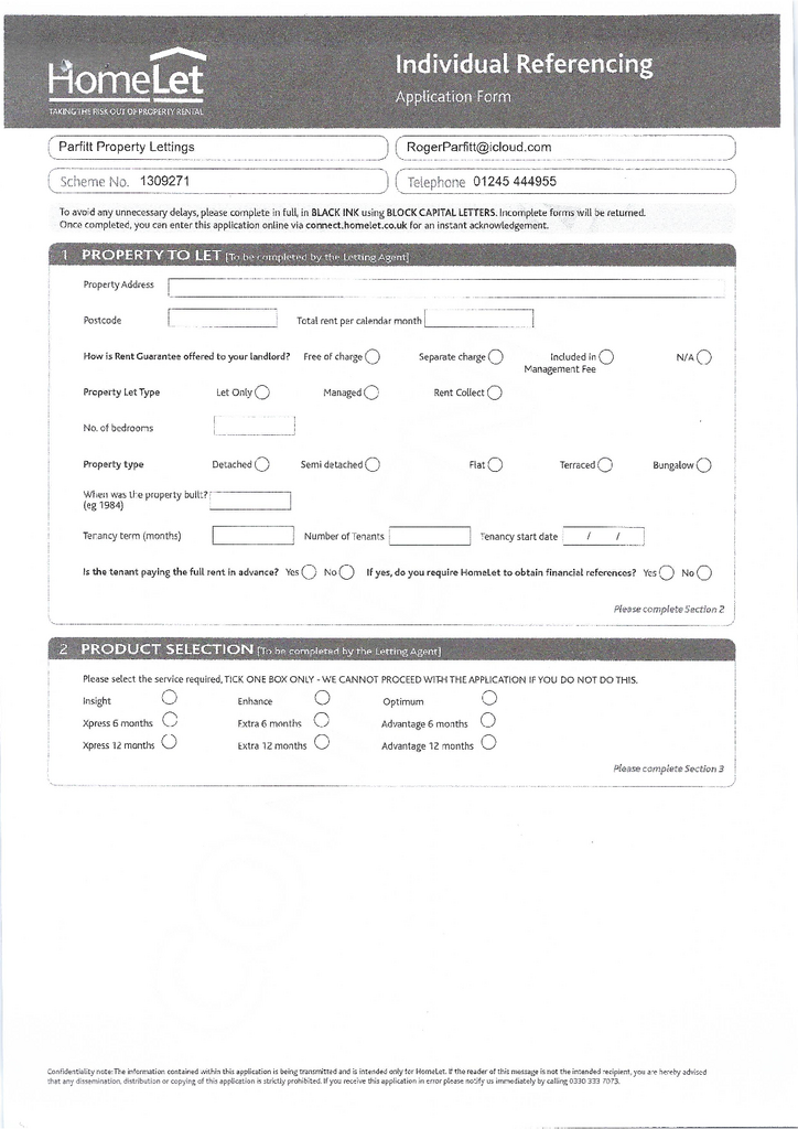 Homelet referencing form