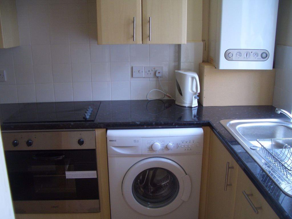 Compact modern kitchen with integrated oven, wa...
