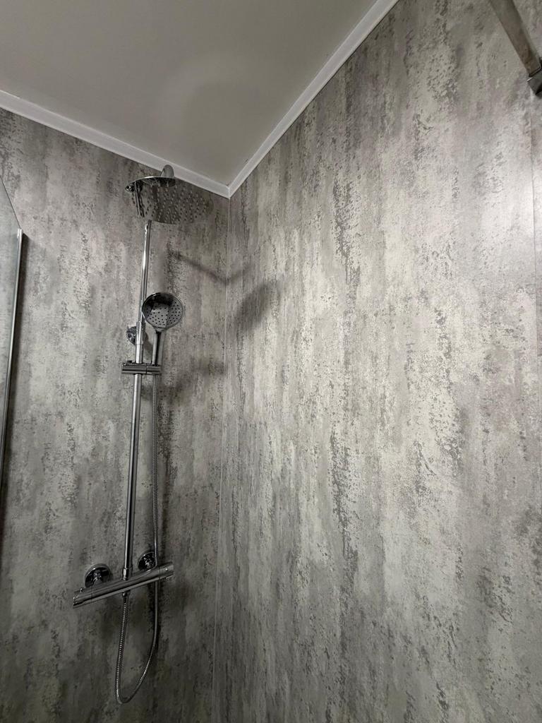 Modern shower with chrome thermostatic mixer an...