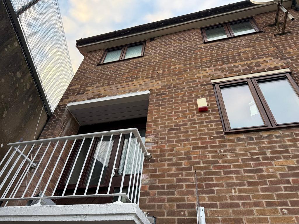Exterior view of a brick residential building s...