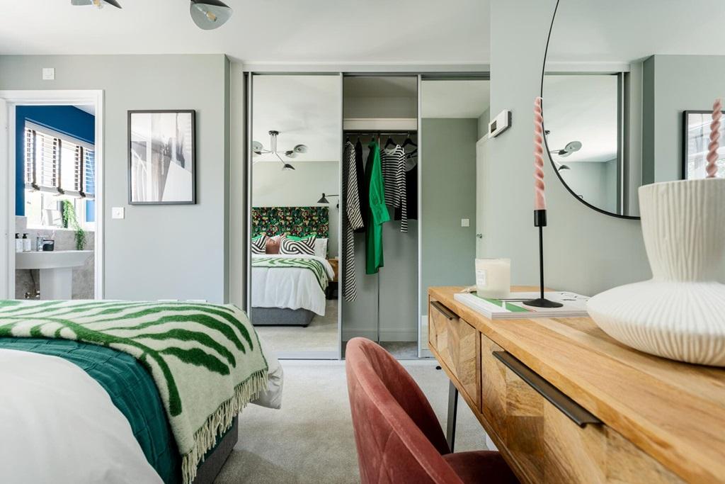 The main bedroom has ample storage space