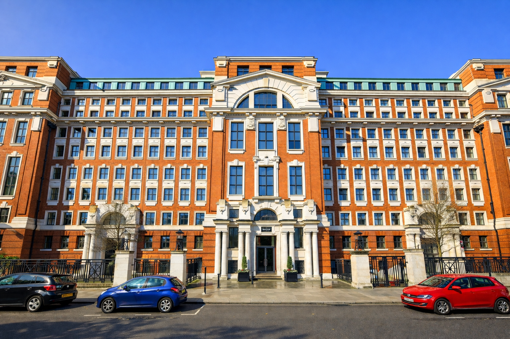 Red brick neoclassical building at midday-2
