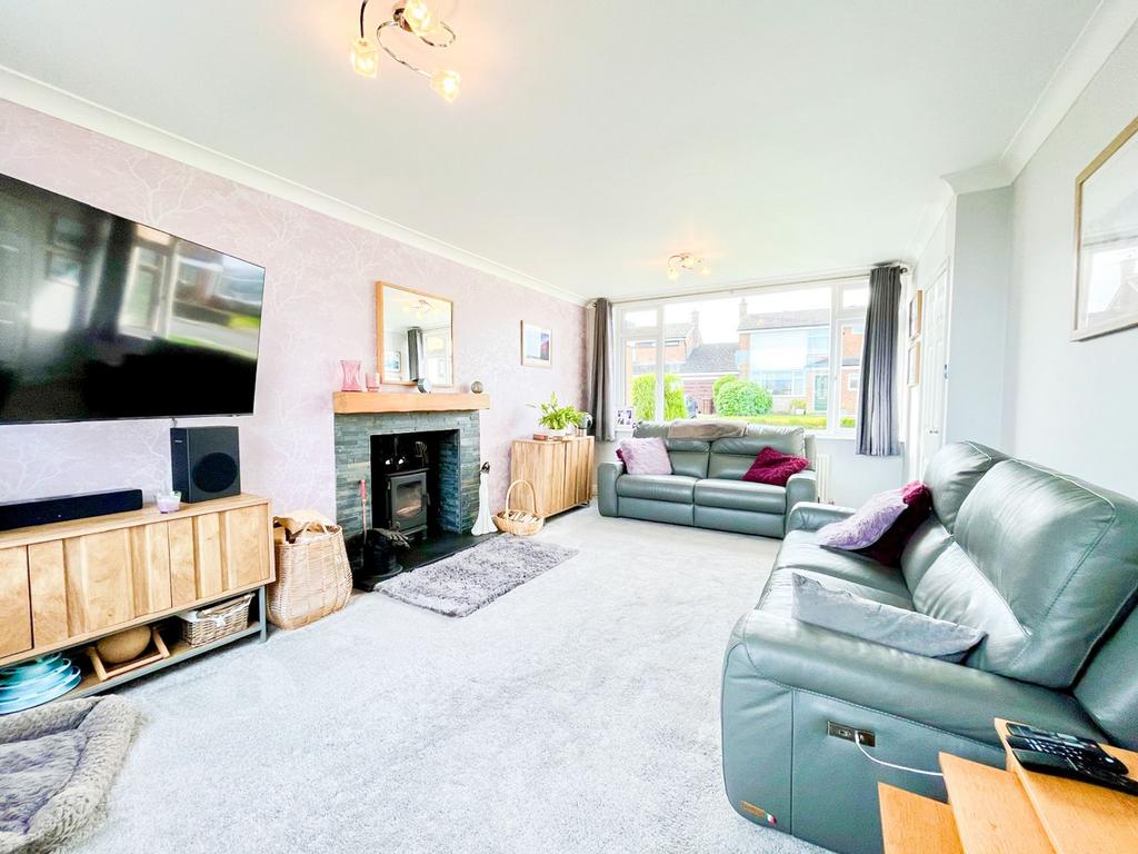 Dual aspect lounge with multi fuel log burner