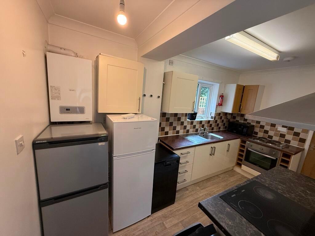 Well-equipped galley kitchen with modern applia...