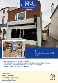 Retail property (high street) to rent, 87 St Johns Worcester WR2 5AG