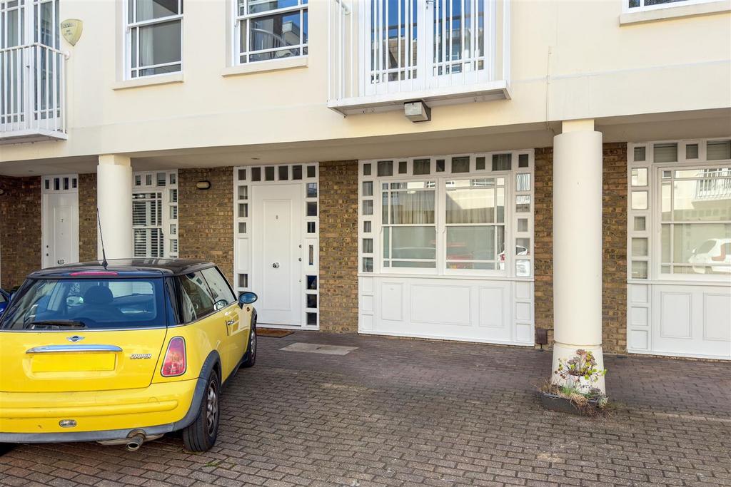 Driveway view, garage
