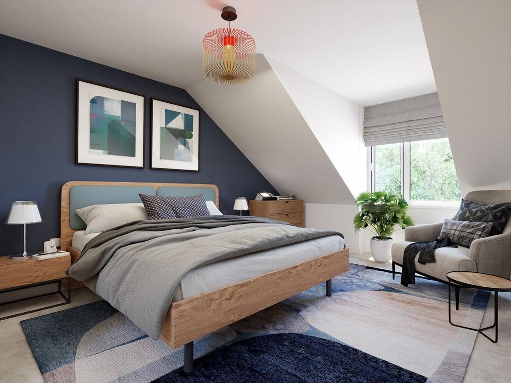 The second bedroom is located on the top floor