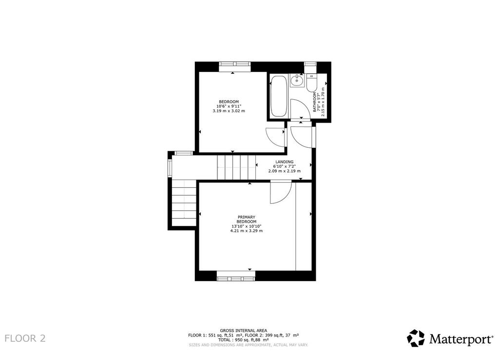 2 bedroom end of terrace house for sale - Floor Plan