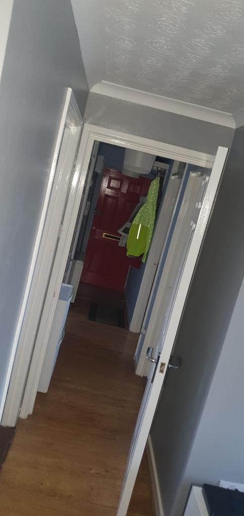 Bright, well-maintained hallway with wood-effec...