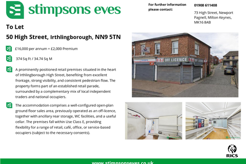 Retail property (high street) to rent, 50 High St Irthlingborough NN9 5TN
