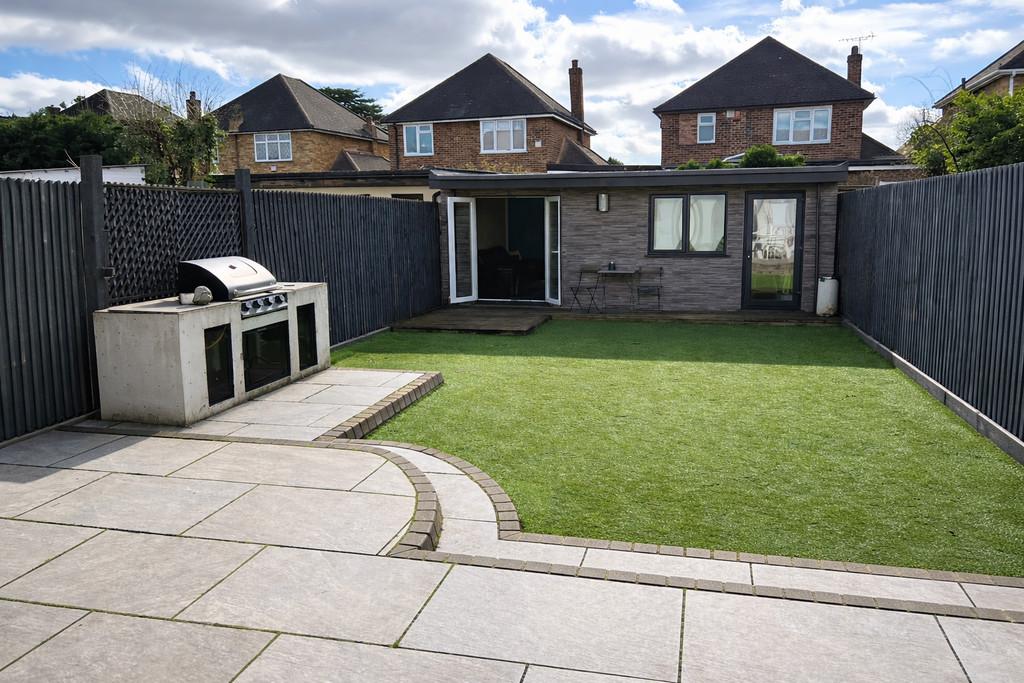 Modern backyard with outdoor kitchen