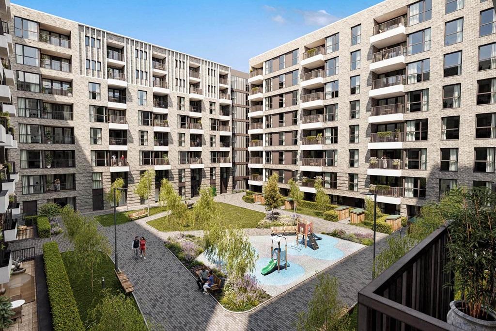 Communal courtyard at Valence View (CGI street...