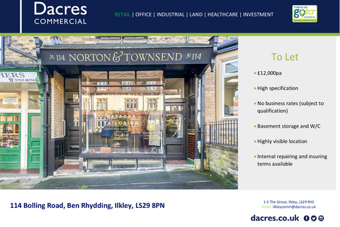 Retail property (high street) to rent, 114 Bolling Rd Ilkley LS29 8PN