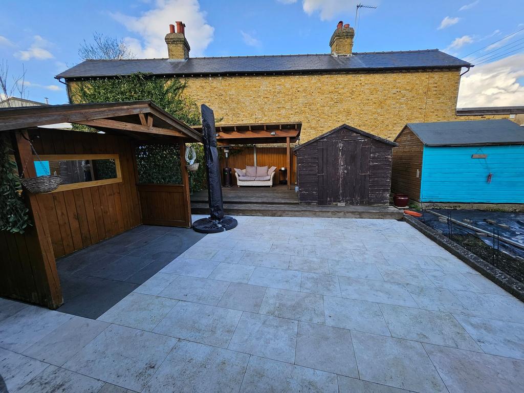 Patio with one shed