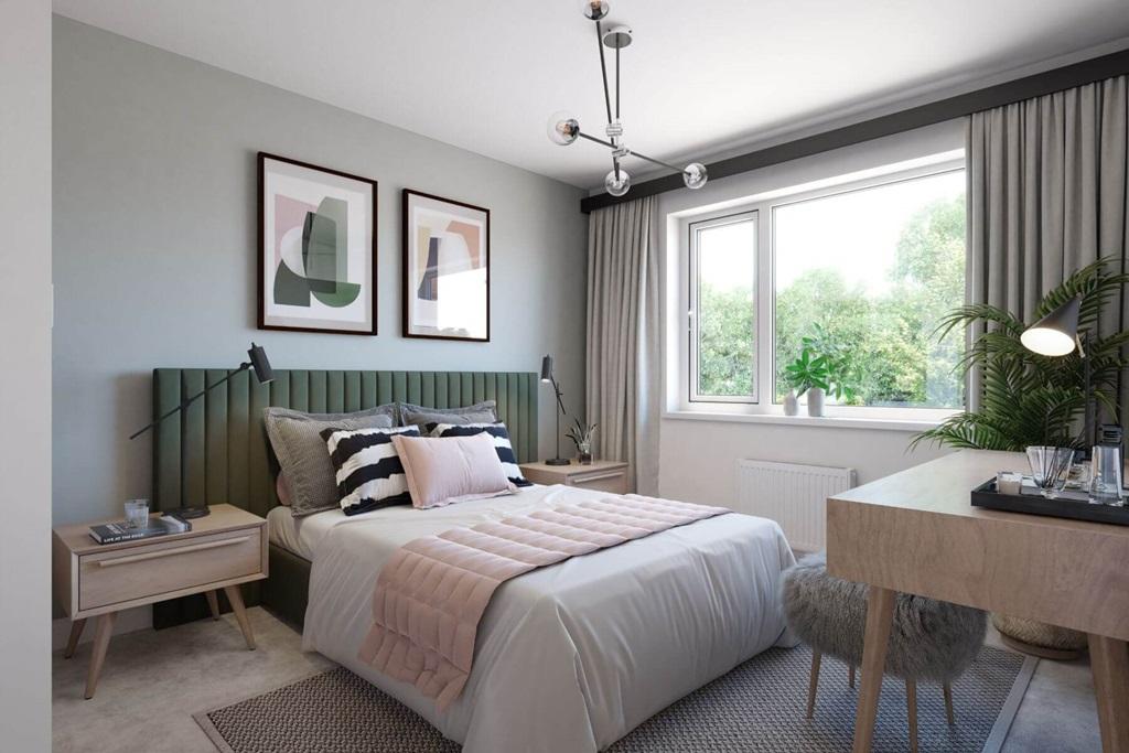 The main bedroom is spacious and light