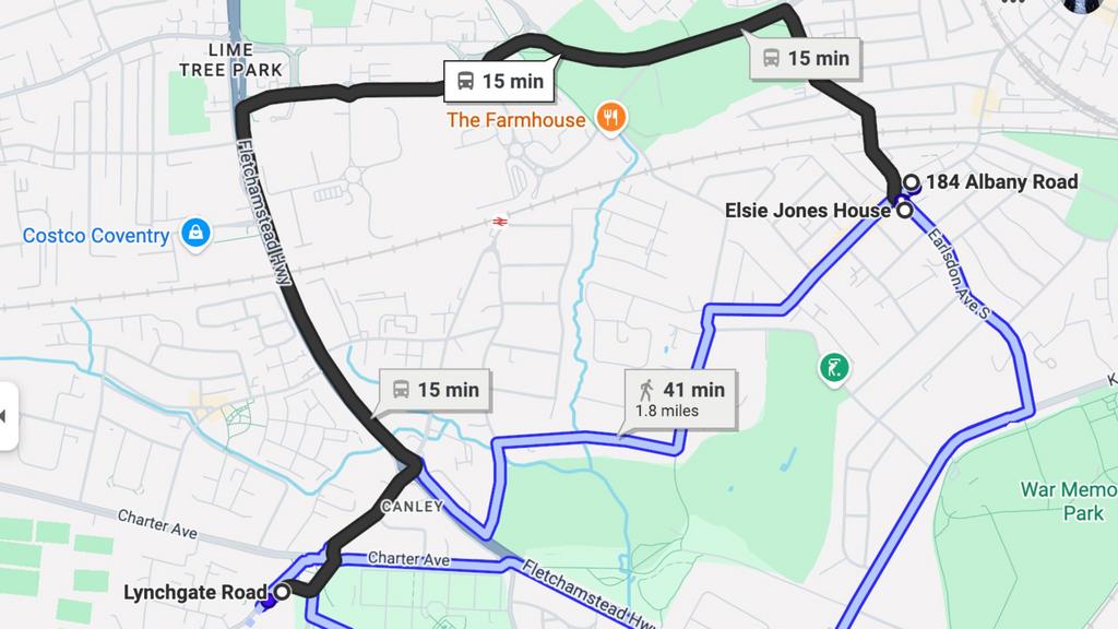 Bus Route to Warwick Uni (Via Google Maps)