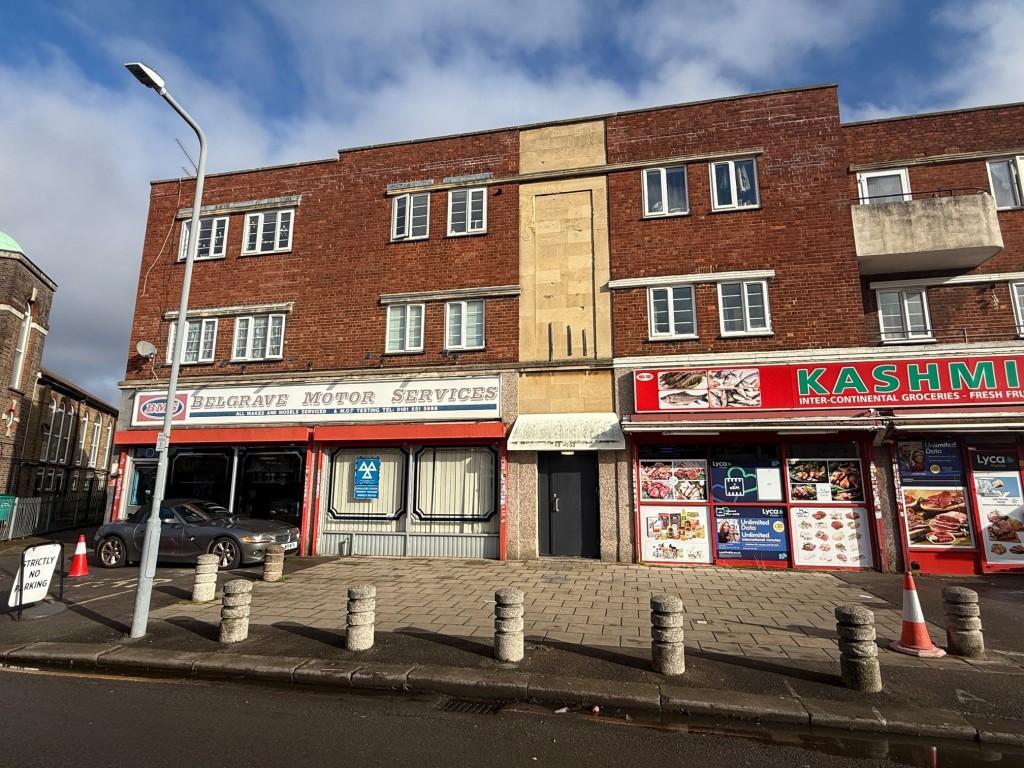 External view of block from street level