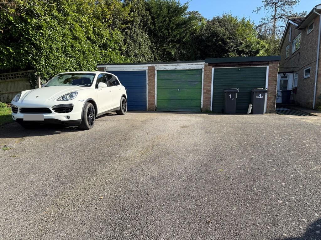 Driveway and garage with green door