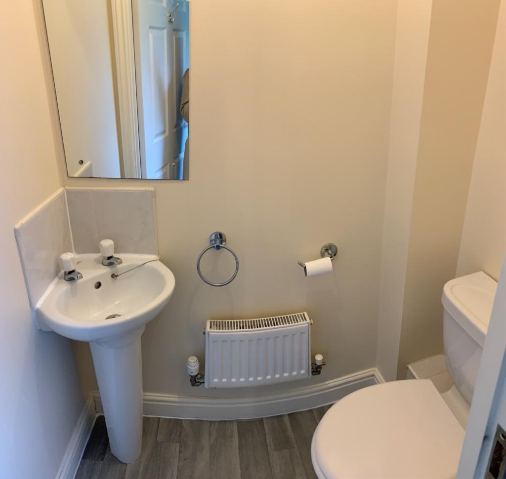 Bright, well-maintained WC with a pedestal sink...