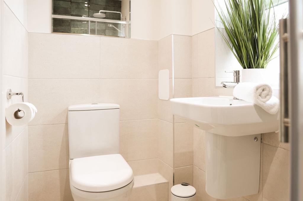Bright modern bathroom with clean fixtures...