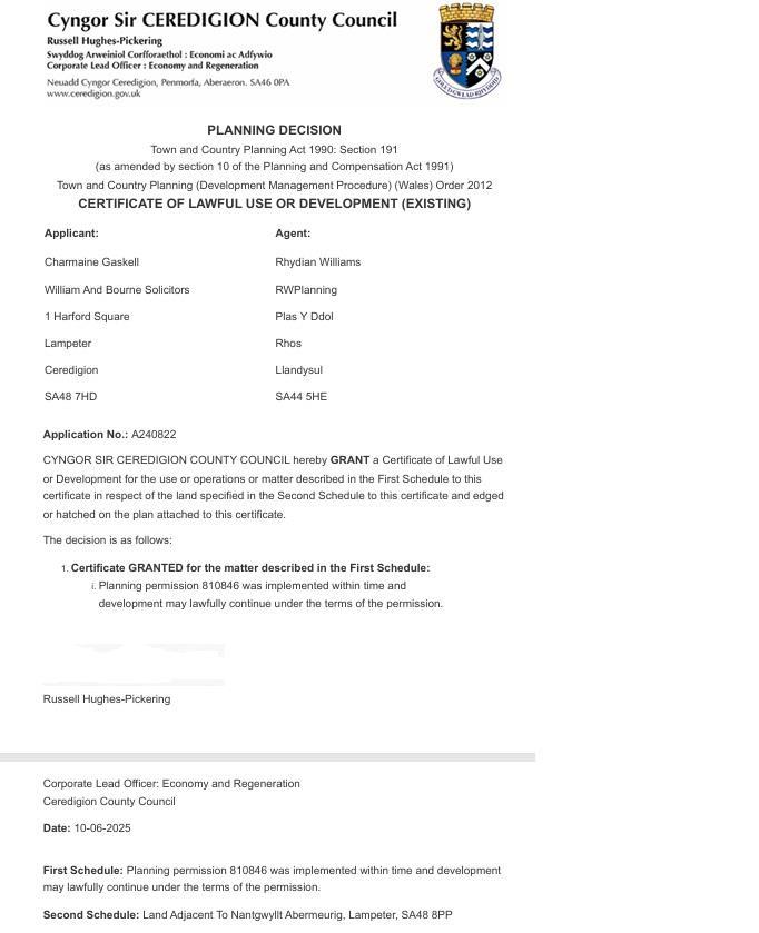 Certificate of Lawful use