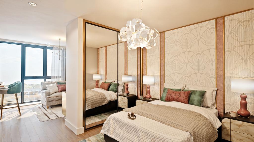 Bedroom with dividing wardrobes