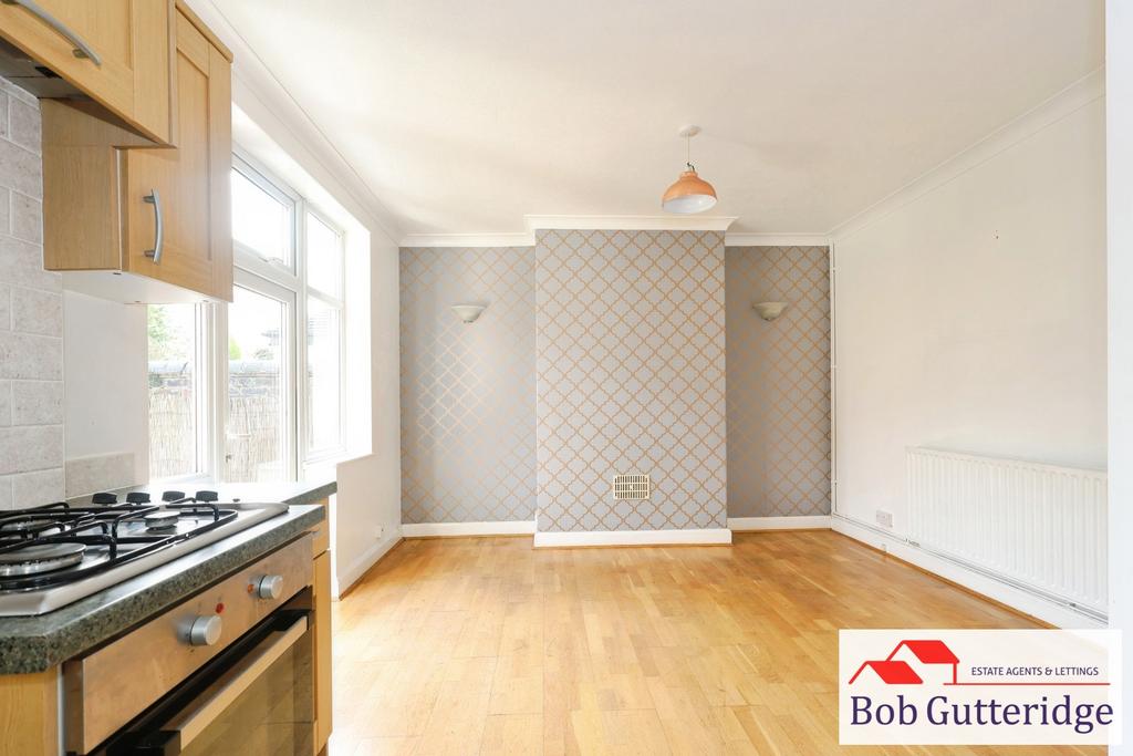 Open plan fitted kitchen / dining room