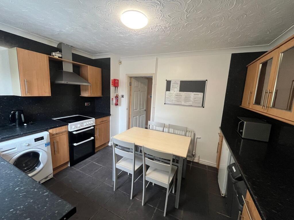 Well-equipped shared kitchen with modern applia...