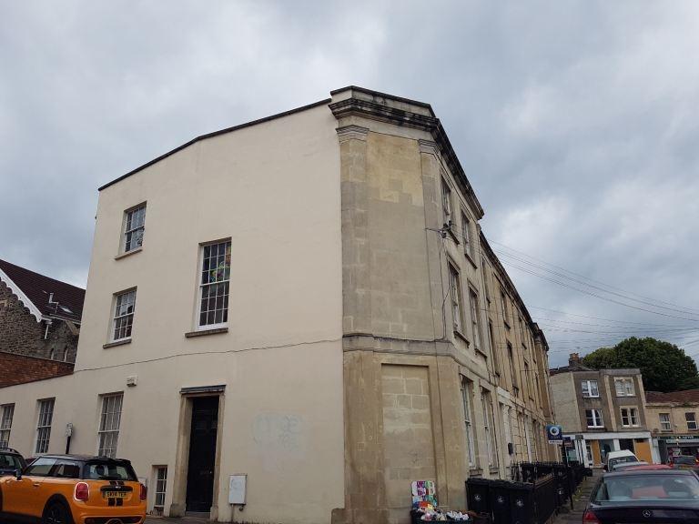 Period building frontage on a quiet street...