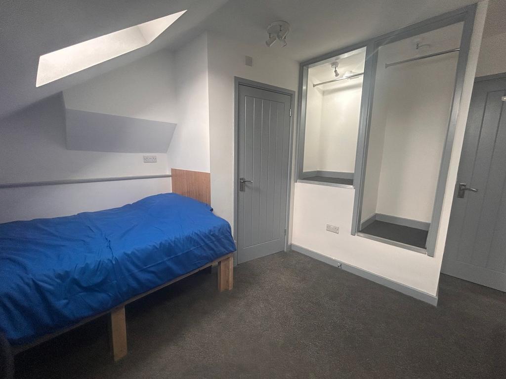 Bright single bedroom with skylight and storage...