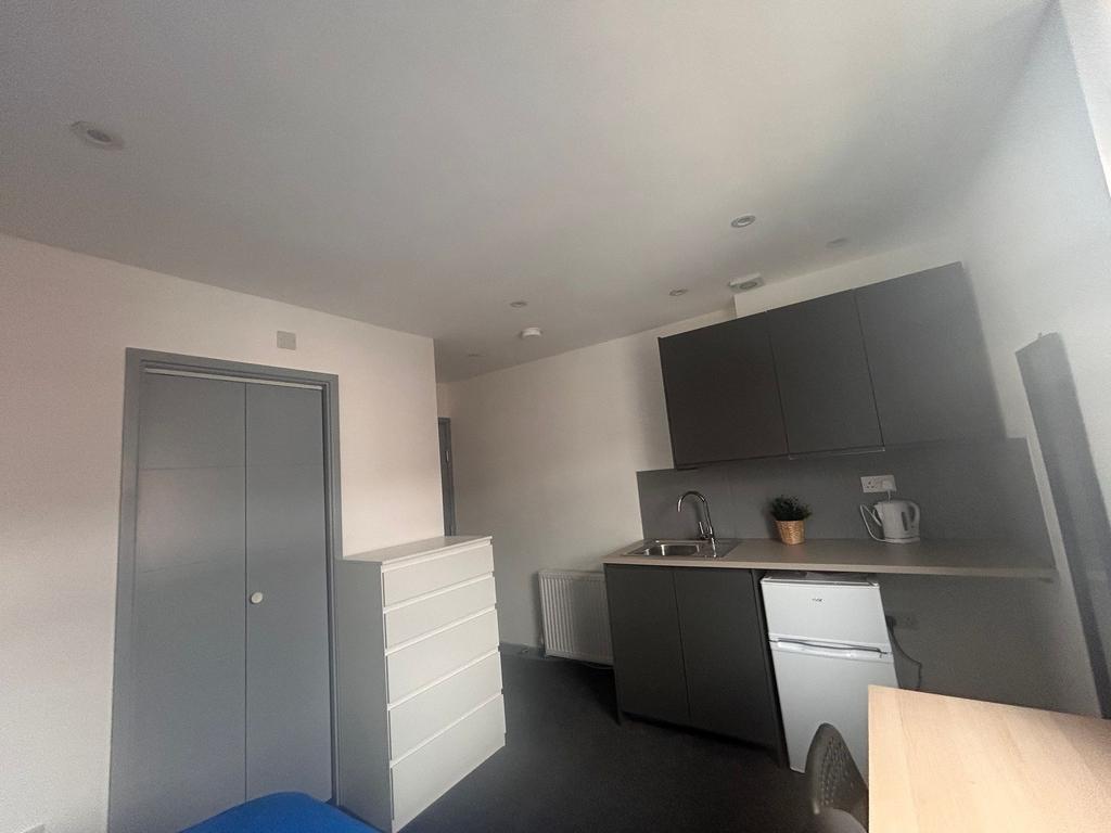 Compact studio with fitted kitchenette and stor...
