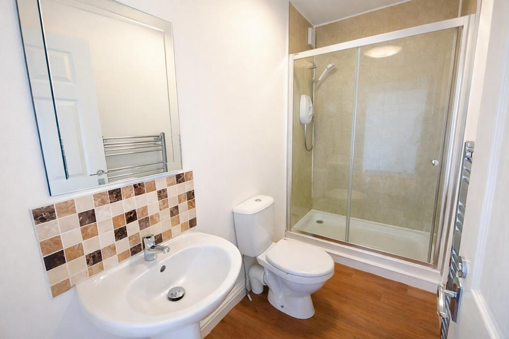 Bright modern bathroom with shower and stylish ...