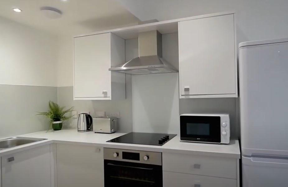 Modern white kitchen with appliances and cleanw...