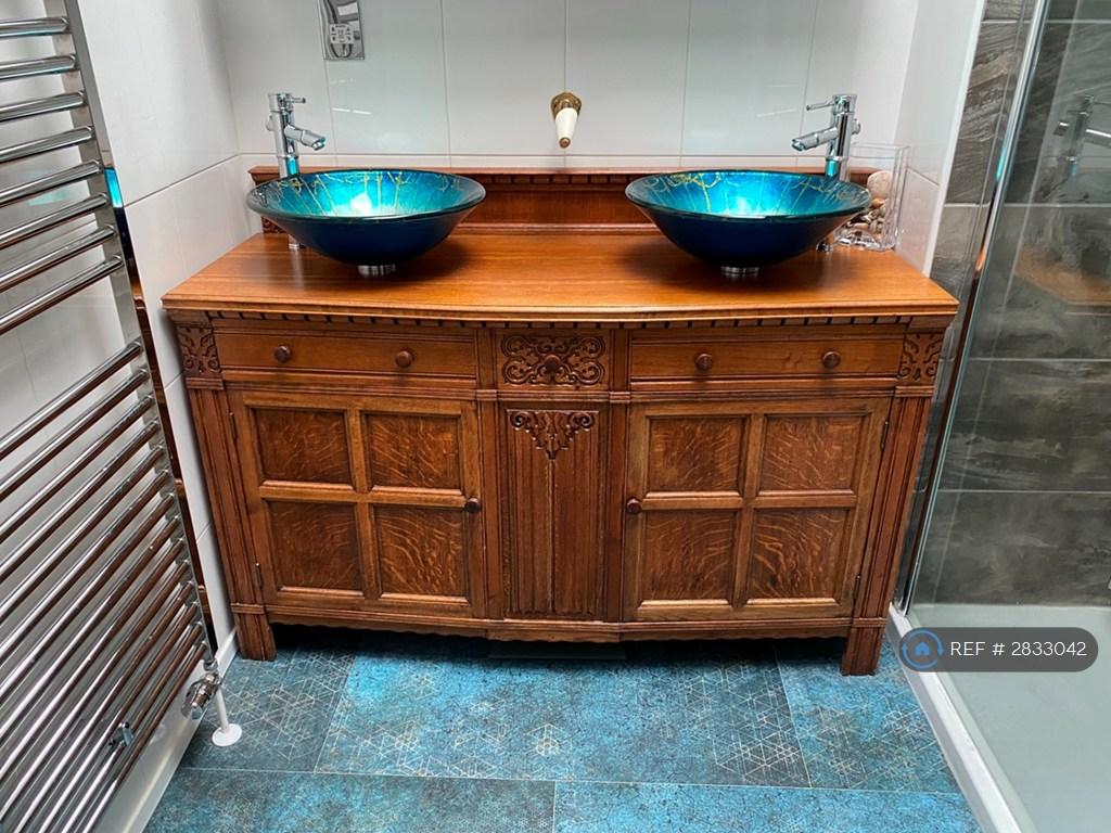 Bathroom Vanity Unit, Hand-Painted Glass Sinks