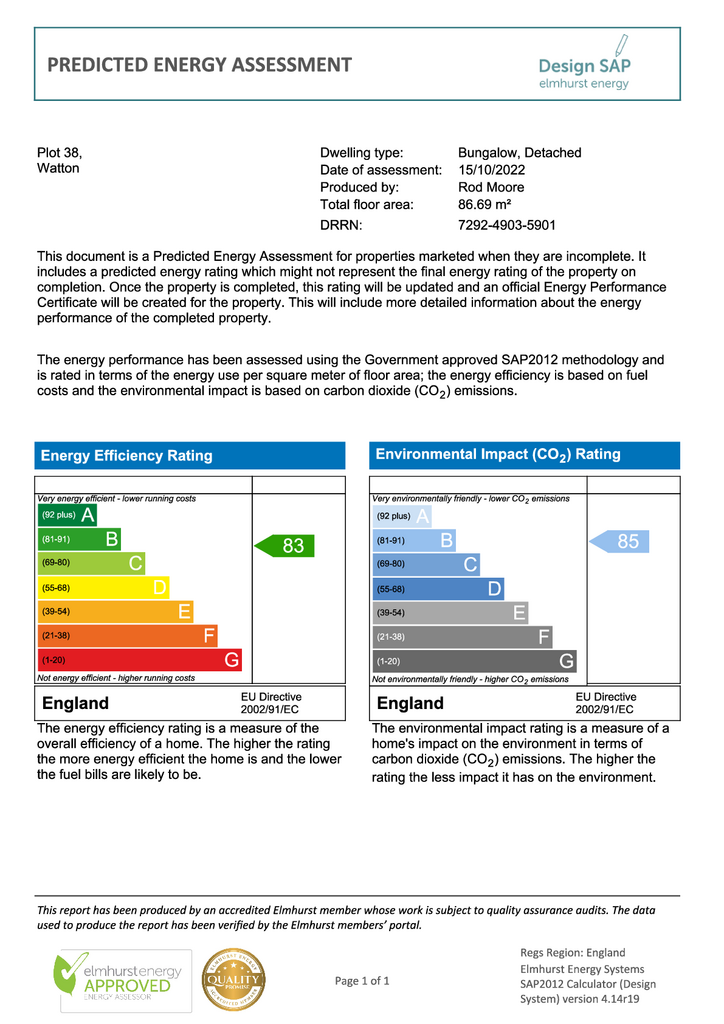 Plot 38 Predicated Energy Assessment