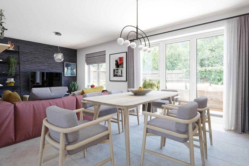 Double doors lead from the dining area to the...